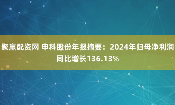 聚赢配资网 申科股份年报摘要：2024年归母净利润同比增长136.13%