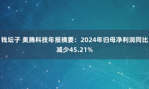 钱坛子 美腾科技年报摘要：2024年归母净利润同比减少45.21%